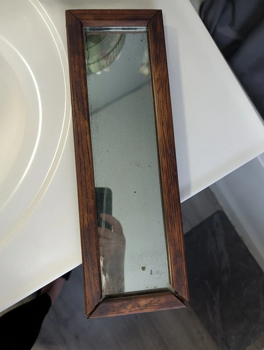 Wood Frame Narrow Wall Mirror in Brown